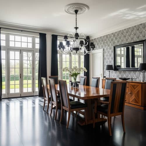 Classic Art Deco Dining Room Design | Elegant French Doors