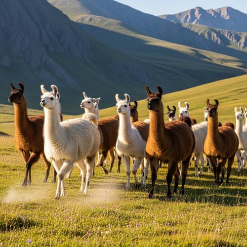Colorful Llamas Roaming Free in Stunning Landscape