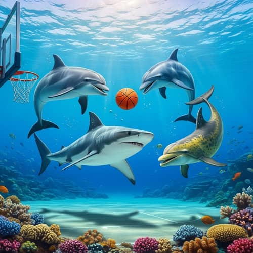 Cool Shark Plays Basketball with Dolphins