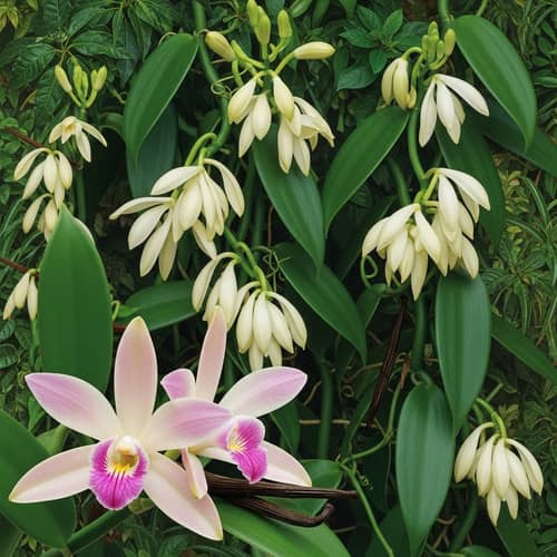 Madagascar Vanilla Pods and Orchid Flower | Natural Flora Contrast