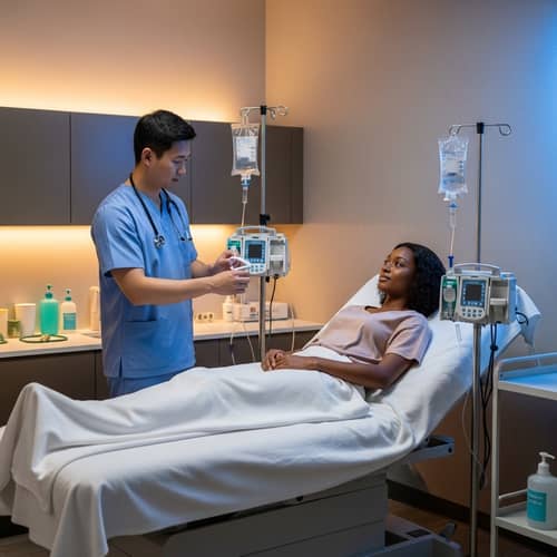 IV Therapy Session in Modern Medical Room