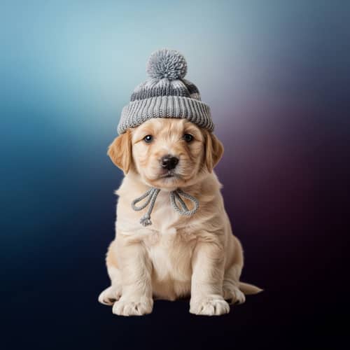 Adorable Puppy with Soft Hat - Labrador or Bichon Frise