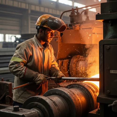Expert Qatari Man Operating Heavy Machinery in Iron & Steel Factory