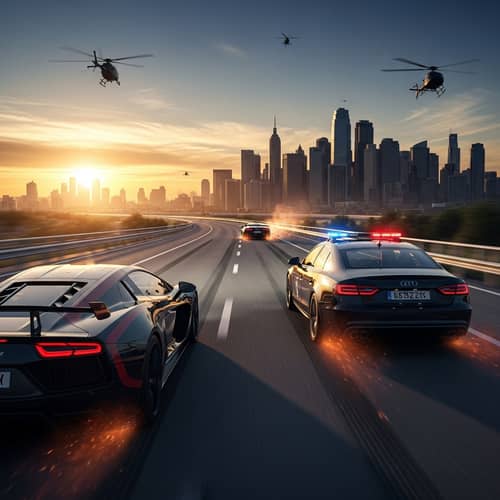 High-Speed Car Chase Scene at Dusk | Adrenaline-Fueled Action