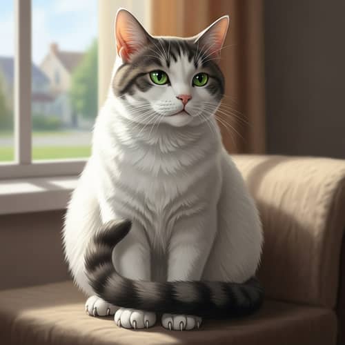 Serene White and Gray Domestic Cat - Relaxation in Cozy Home Environment