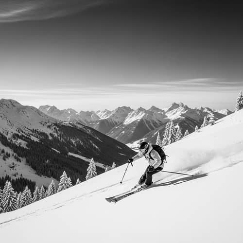 Enchanting Winter Landscape: Lone Skier in Action | Sports Photography