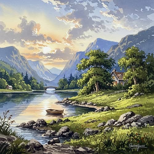 Tranquil Watercolors Landscape Painting | Captivating Sunset