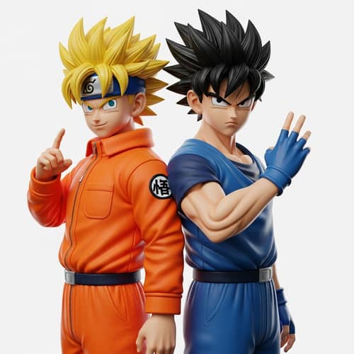 Anime-Style Characters in Orange and Blue Costumes