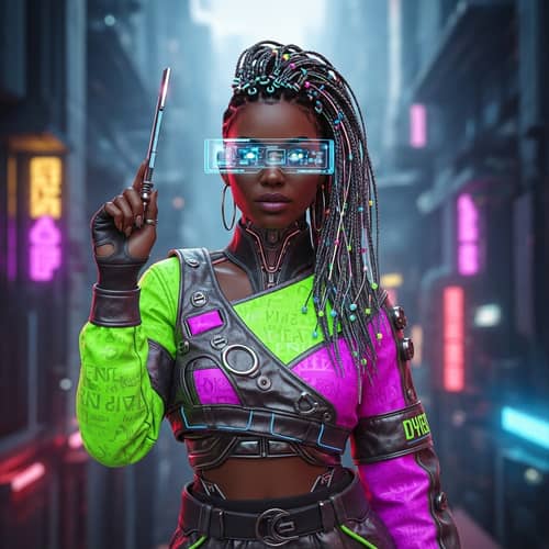 African Descendant Woman in Cyberpunk Metaverse | Futuristic Style