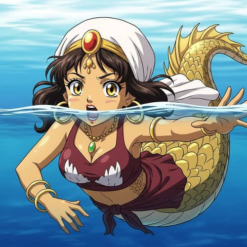 Cute Anime Girl Swimming with Golden Scales