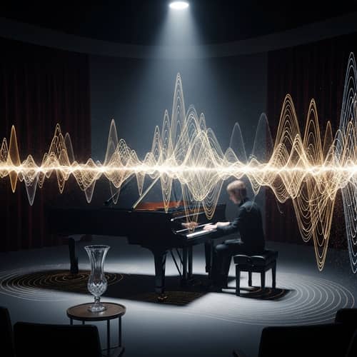 Captivating Music Scene with Rippling Sound Waves | Piano Image