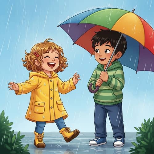 Diverse and Inclusive Rain Dance Scene | Joyful Children Playing