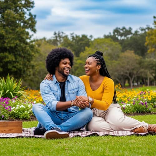 Happy Black Couple Relaxing in Park - Joyful Moment Captured