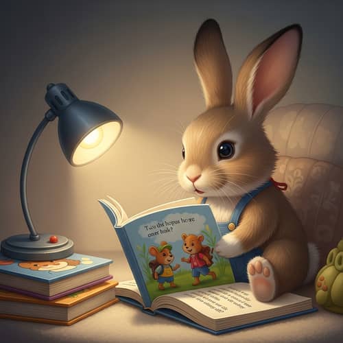 Adorable Bunny Reading Children's Books in Cozy Corner | Website Name