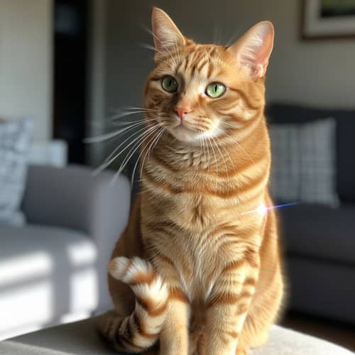 Fluffy Orange Domestic Short-Hair Cat with Green Eyes