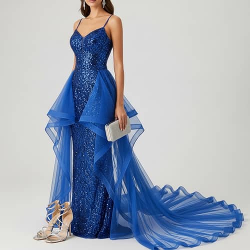 Sapphire Blue Evening Gown | Elegant Sequined Dress