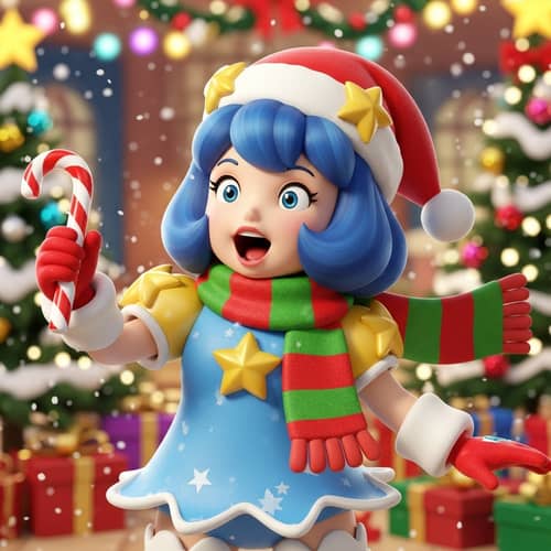 Christmas Celebration with Vintage-Inspired Video Game Character