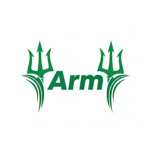 Dynamic Green Trident Logo Design for Arm Brand