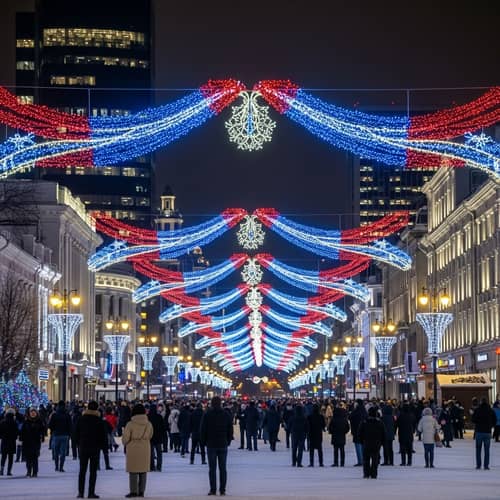 New Year Cityscape with Twinkling Garlands | Festive Celebrations