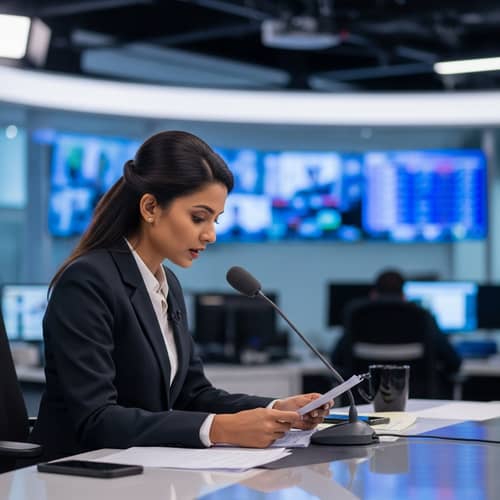Professional Indian Women News Anchor in Modern Studio
