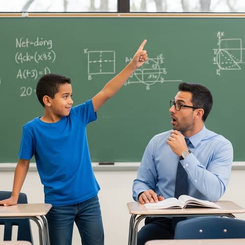 Engaging Classroom Interaction: Middle-Eastern Boy Advising Hispanic Teacher