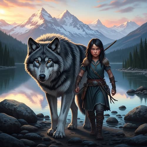 Feared Asian Girl and Wolf by Crystal Lake | Wilderness Survival Scene