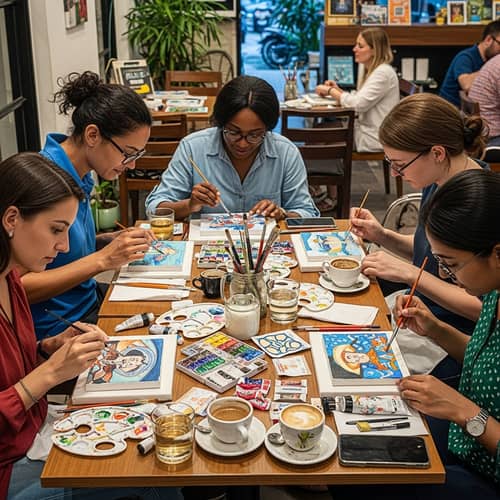 Art Master Class in Da Nang: Realistic Painting Scene with Diverse Artists