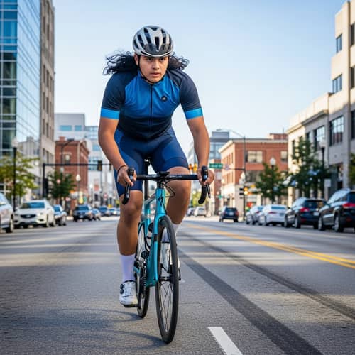 Tall Hispanic Boy Riding High-End Bicycle | Street Scene