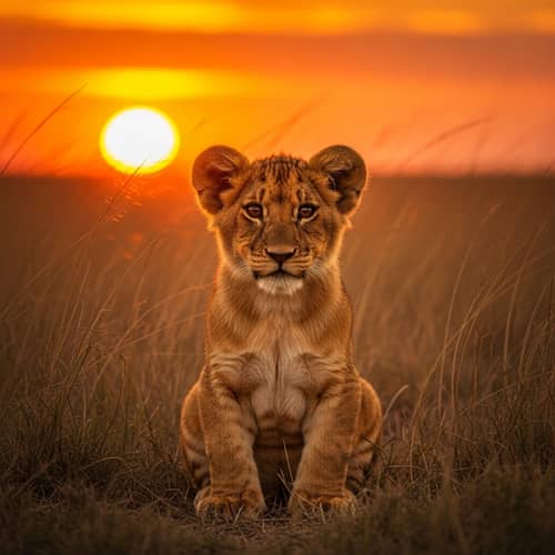 Adorable Lion Cub in Golden Coat on Savannah | Wildlife Photography
