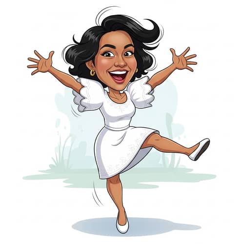 Filipiniana Dress Caricature: Playful Female Character in Dynamic Poses