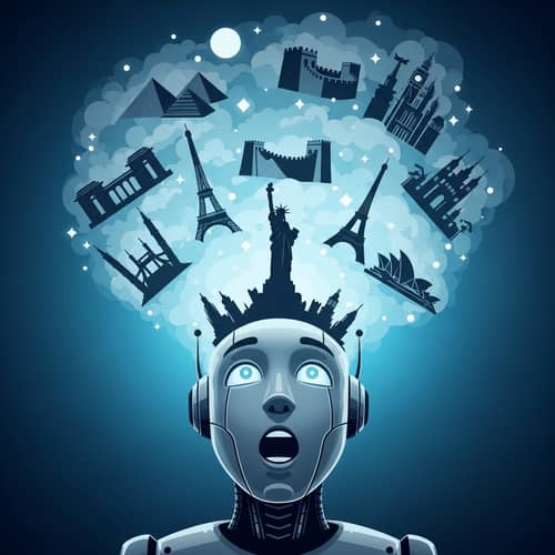 Robot's Dreamy World Exploration: Global Landmarks Imagined