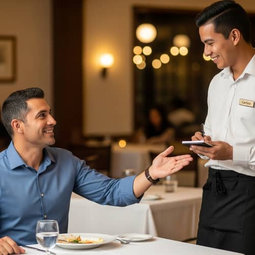 Juan Thanks Waiter for Quick & Friendly Service