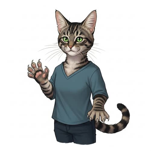 Fantastical Human-Cat Hybrid Creature Illustration
