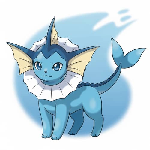 Vaporeon: Elegant Aquatic Creature with Vibrant Blue Body