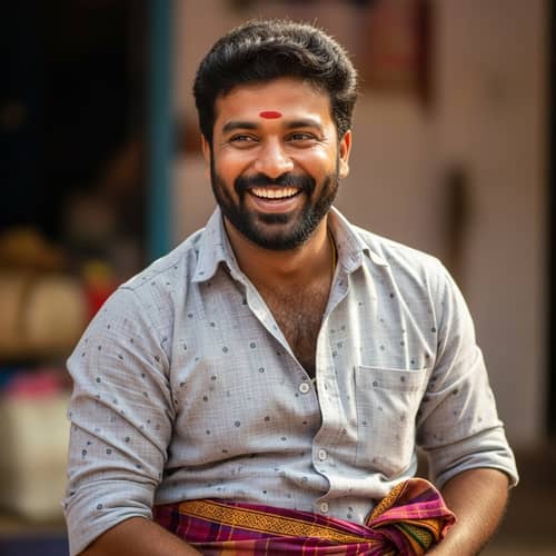 Handsome South Indian Man in Traditional Lungi and Shirt