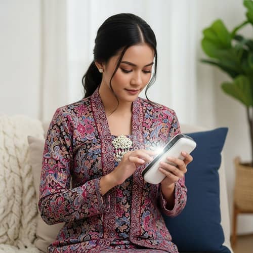 Young Woman in Kebaya Using iTeracare Device