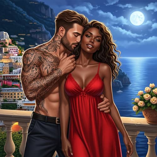 Romantic Moonlit Scene in Amalfi Coast - Kiss of Love