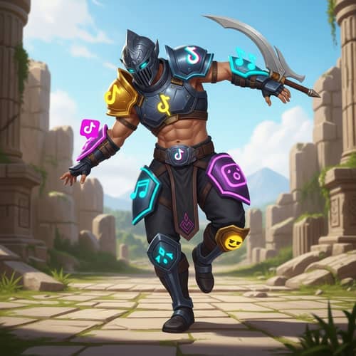Hispanic TikTok Warrior in Vibrant Armor - Dynamic Pose