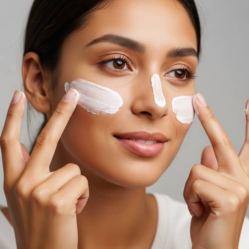 Middle Eastern Woman Applying Zinc Cream Sunscreen - Skin Protection