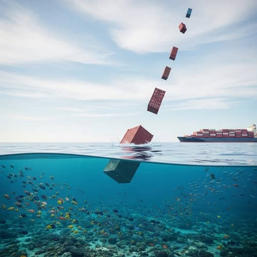 Calm Ocean View with Container Ship and Falling Containers