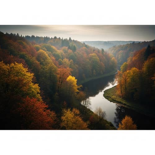 Tranquil Autumn Landscape: Nostalgic Magic in Vermeer Style