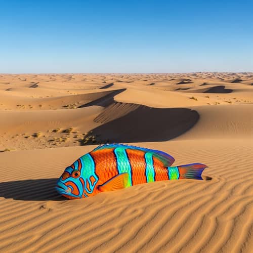 Colorful Fish in Desolate Desert Landscape