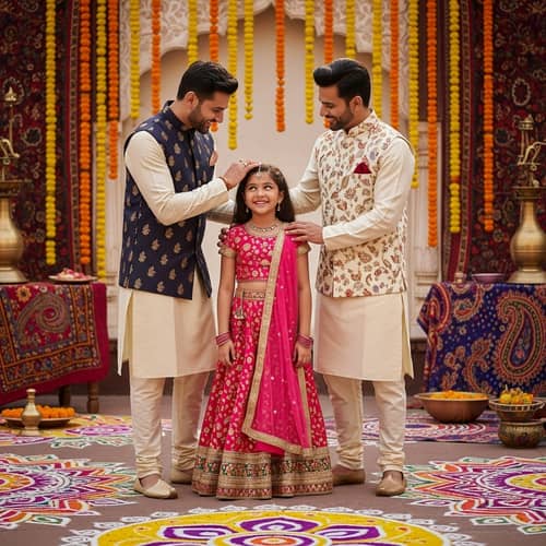 Indian Cultural Scene: Girl with Two Men Showing Affection