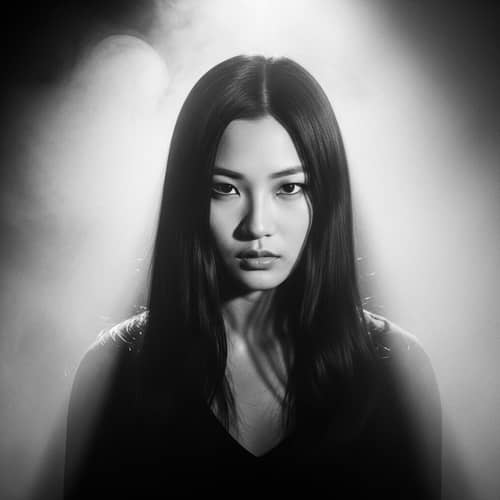 Mysterious Girl in Haze: Intrigue and Drama in Monochrome