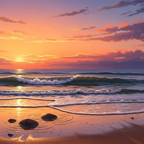 Tranquil Beach Scene at Sunset - Digital Painting