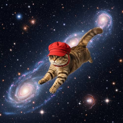 Playful Space Cat in Red Cap | Cosmic Adventures