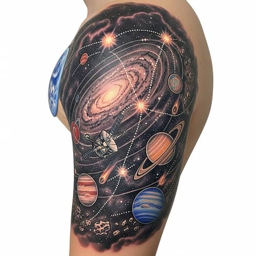 Voyager Probe Tattoo: Journey Through Outer Space