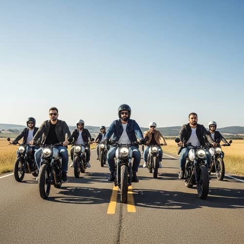 Diverse Group of Motorcyclists Riding on Open Road | Classic Harley Davidson Bikes