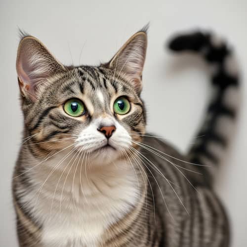 Vibrant Green-Eyed Domestic Feline - Curious Housecat Closeup