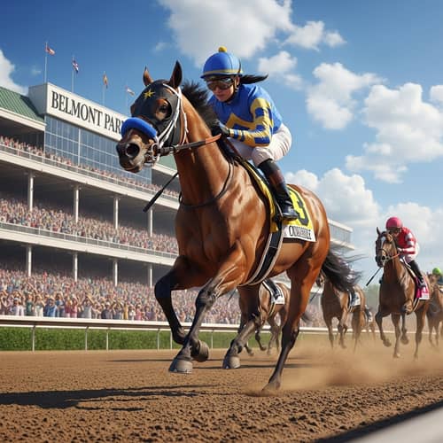Powerful Racehorse Soaring to Victory at Belmont Park